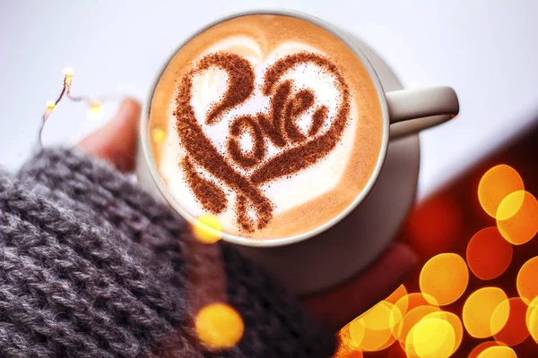 Cup Cappuccino Coffee Ceramic Cup Table — Stock Photo, Image