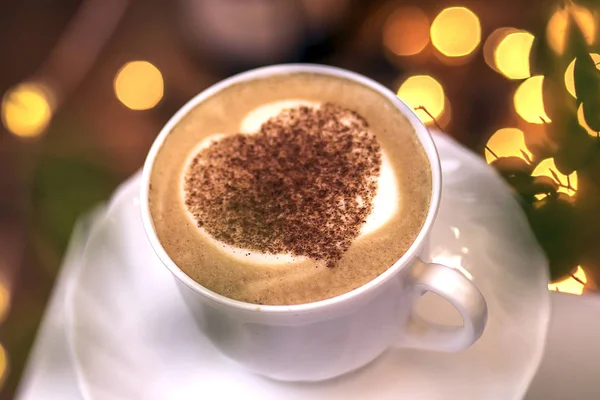 Gorąca Kawa Cappuccino Latte Sztuki Romantycznego Serca — Zdjęcie stockowe