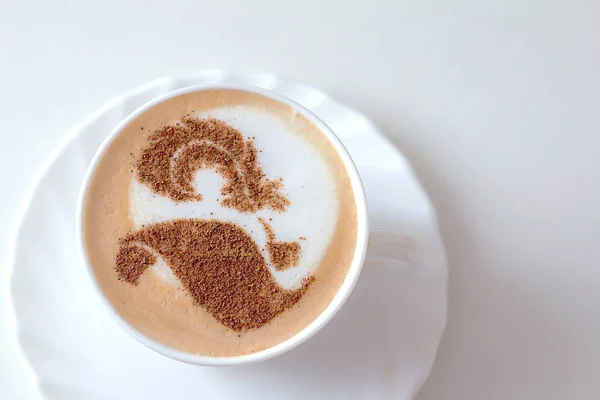 Ζεστό Καπουτσίνο Καφέ Latte Art Κεραμικό Κύπελλο — Φωτογραφία Αρχείου