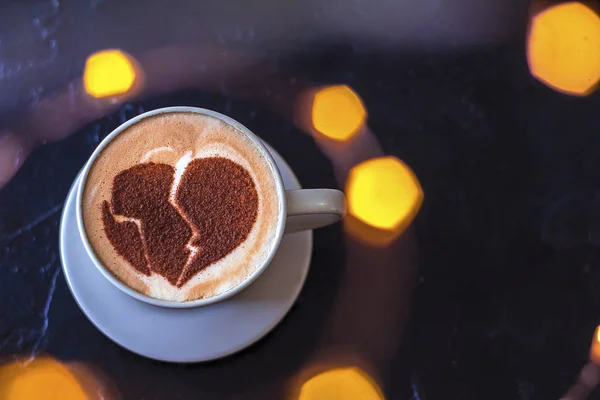 Capuchino Café Caliente Con Latte Arte Del Corazón Romántico — Foto de Stock