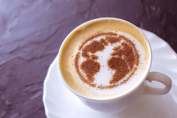 Top View Hot Coffee Cappuccino Latte Art Ceramic Glass — ストック写真