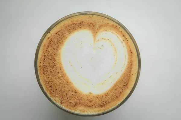 Capuchino Café Caliente Con Latte Arte Del Corazón Romántico — Foto de Stock