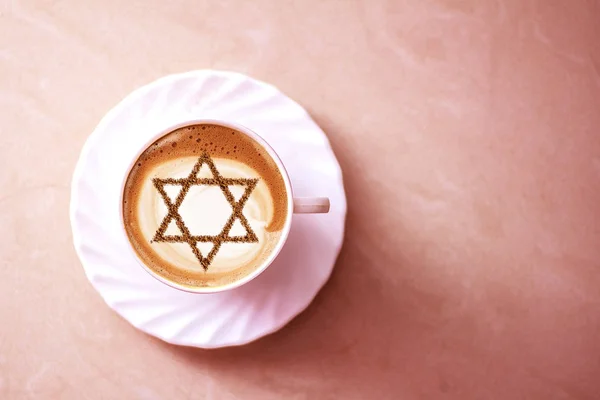 Una Taza Café Israel Capuchino Con Una Foto Estrella David — Foto de Stock