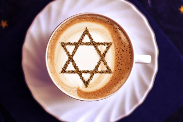 Una Taza Café Israel Capuchino Con Una Foto Estrella David —  Fotos de Stock