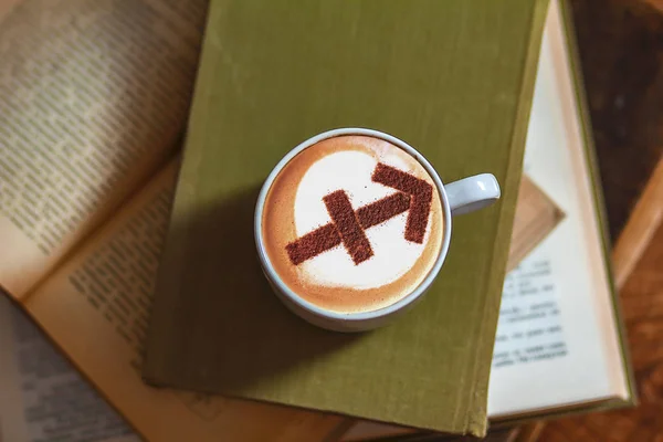 Tasse Latte Oder Cappuccino Mit Buch Café — Stockfoto