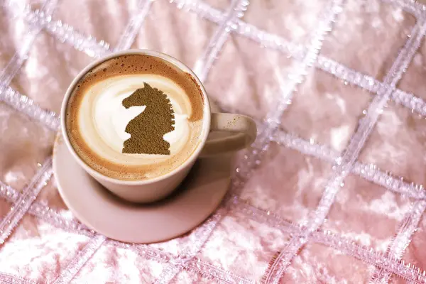 Vue Dessus Café Chaud Cappuccino Latte Art Dans Verre Céramique — Photo