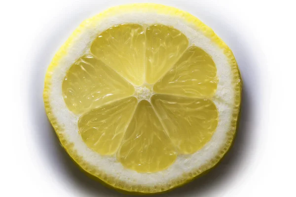Fetta Fresca Limone Isolata Bianco — Foto Stock
