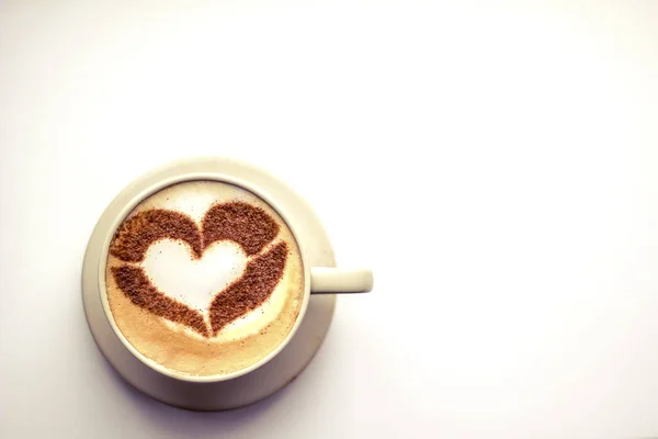 Cappuccino Café Quente Com Arte Latte Coração Romântico — Fotografia de Stock