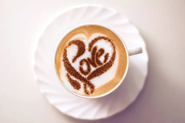 Vista Superior Arte Café Quente Cappuccino Latte Copo Cerâmica — Fotografia de Stock