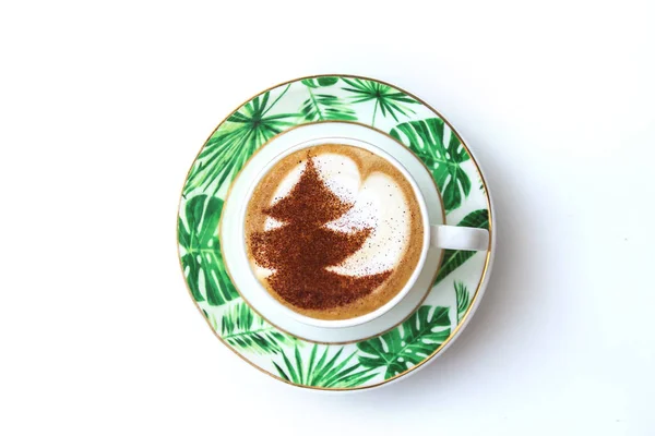 Árbol Navidad Dibujo Latte Arte Taza Café — Foto de Stock