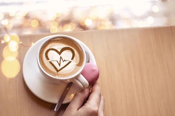 Heart Cardiogram Line Made Cup Coffee — Stock Photo, Image