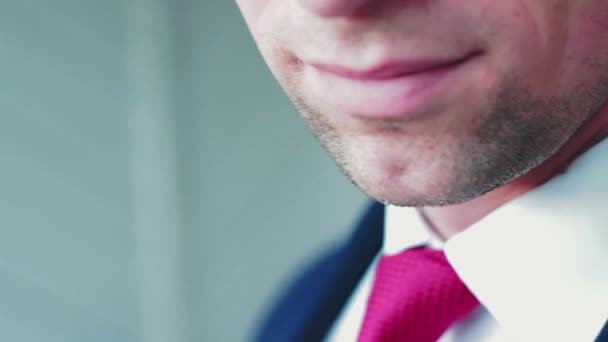 Portrait Businessman Suit Holding Gift Box — стоковое видео