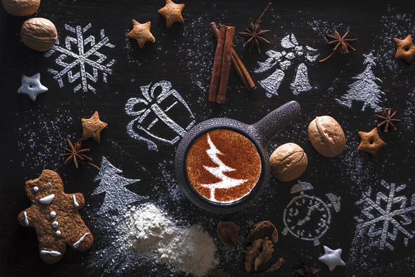 Árvore Natal Desenho Arte Latte Xícara Café — Fotografia de Stock