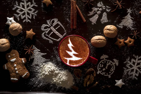Árvore Natal Desenho Arte Latte Xícara Café — Fotografia de Stock
