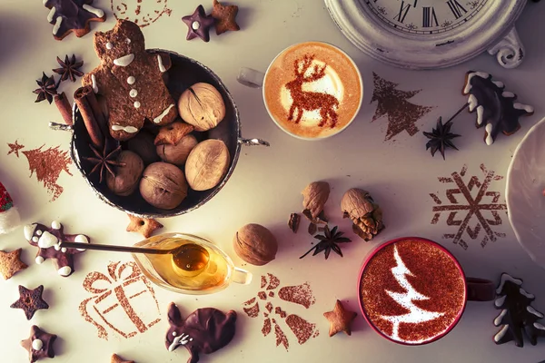 Christmas Tree Drawing Latte Art Coffee Cup — Stock Photo, Image