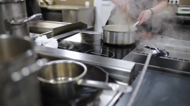 Male Chef Preparing Tasty Food Kitchen — Stock Video