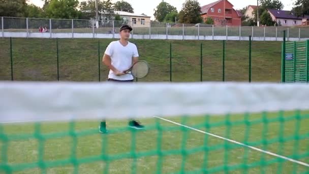 Jugador Tenis Calentando Antes Del Juego — Vídeos de Stock