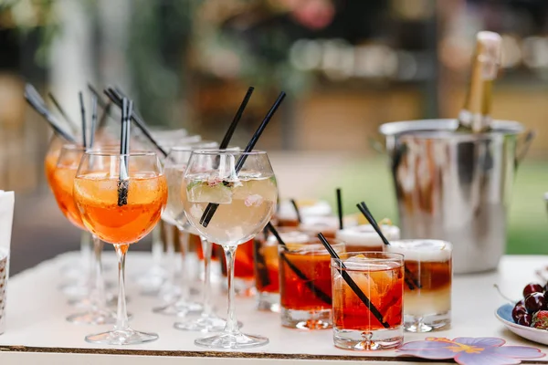 Glasses with drinks on the buffet table Stock Image
