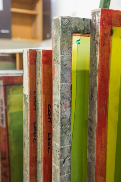 Silk Screen Printing Screens Stored Wooden Rack Ready Printing Stock Photo  by ©danny.dannyallison.co.uk 141393824