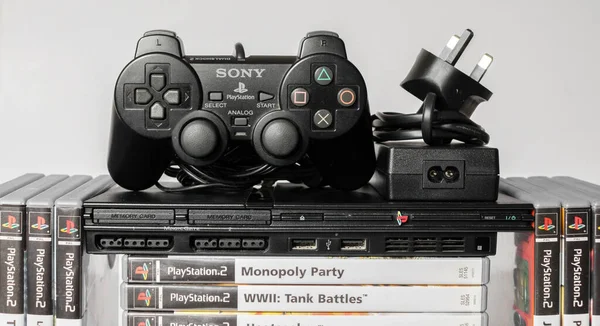 London England 2018 Original Slim Black Sony Playstation Console Games — Stock Photo, Image