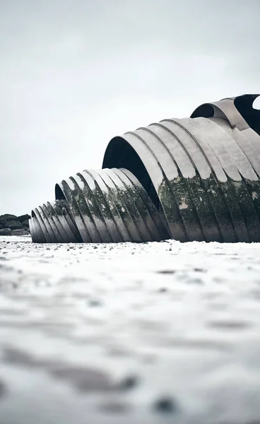 Cleveleys Anglie 2016 Obrovská Kovová Mušle Socha Lastury Pláži Při — Stock fotografie