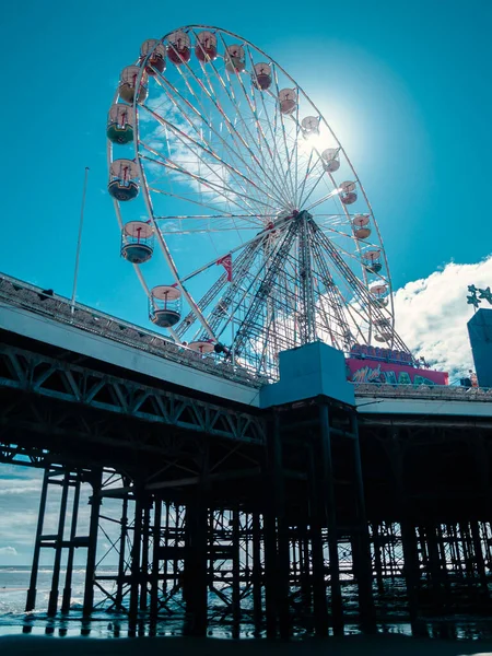 Angleterre Blackpool 2015 Blackpool Jetées Sud Grande Roue Avec Soleil — Photo