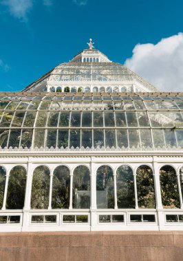 Sefton Park, Liverpool, 05 / 08 / 2018 Sefton Park, Liverpool, Merseyside Sefton Park Palm House, tropik kapalı yeşil botanik bahçesi. Meşhur Victoria mimari binası. dekoratif metal işi.
