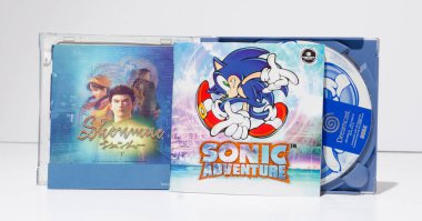 Londra, İngiltere, 05 / 09 / 2019 sonic the hedgehog sonic adventure Sega dream cast video oyun konsolu dvd. Eskimiş konsollar için Retro vintage kolleksiyonlu bilgisayar oyunları