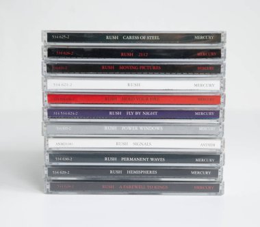 Londra, İngiltere, 05 / 05 / 2019 Rush, Geddy Lee, Alex Lifeson ve Neil Peart 'tan oluşan Kanadalı rock grubu. 