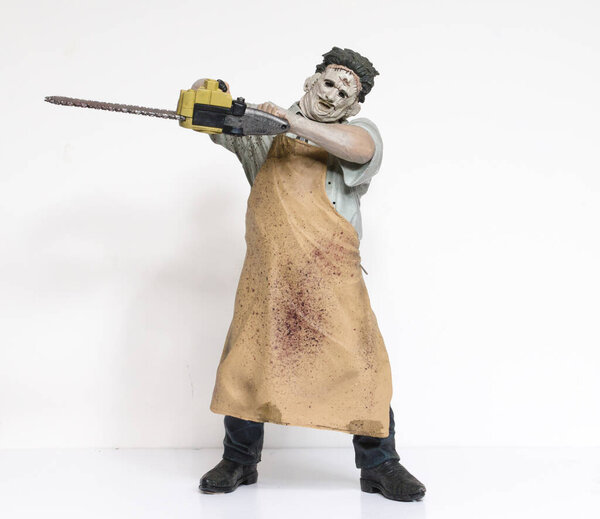 london, england, 05/05/2018 Texas chainsaw massacre large 18 inch collectable action figure. Leatherfac