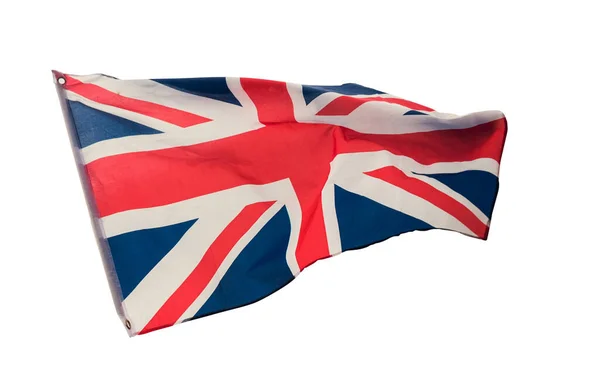 Sebuah Bendera Jack Serikat Antik Inggris Bertiup Dalam Angin Memotong — Stok Foto