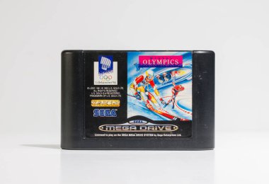 Londra, İngiltere, 05 / 05 / 2019 kış olimpiyatları lillehammer 1994 sega mega-drive video oyunu kartuşu, Retro ve 1990 'lardan kalma klasik konsol sporu oyunu. ABD Altın Yazılım Şirketi. 