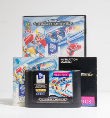 Londra, İngiltere, 05 / 05 / 2019 kış olimpiyatları lillehammer 1994 sega mega-drive video oyunu kartuşu, Retro ve 1990 'lardan kalma klasik konsol sporu oyunu. ABD Altın Yazılım Şirketi. 