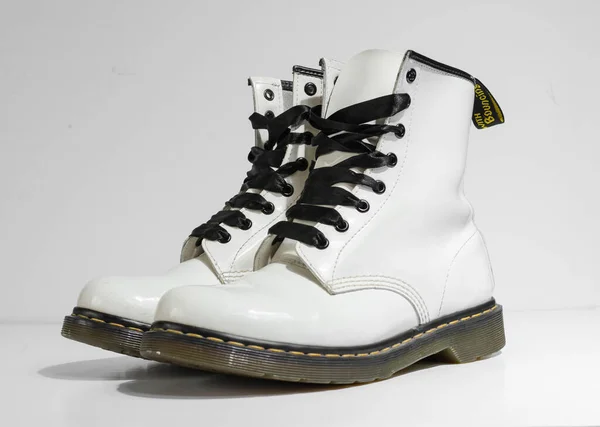 London England 2019 Martens 1460 White Leather Boots Eye Lace — Stockfoto