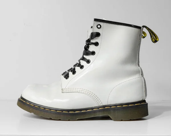 London Angleterre 2019 Martens 1460 White Leather Boots Eye Lace — Photo