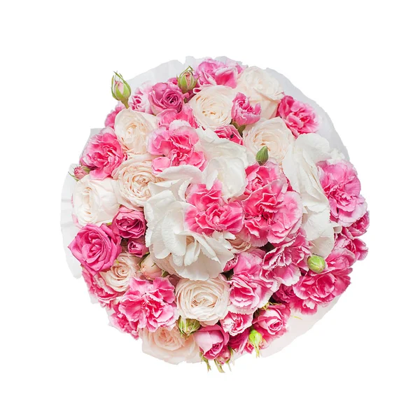 Bouquet of pink flowers in the box isolated on white background — Stock Photo, Image