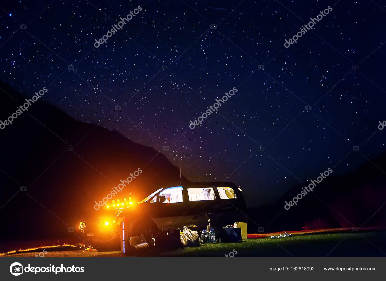 Camping With Tents And Car Under The Stars Night Camping Romantic Couple Tourists Have A Rest At A Campfire Under Amazing Night Sky Full Of Stars And Milky Way Astrophotography Stock