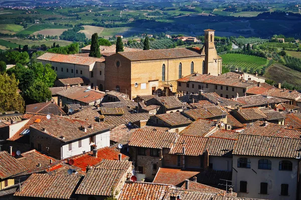 Tuscan manzara arka planda kule. San Gimignano manzara