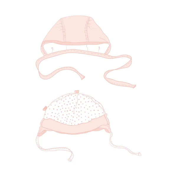 Baby 's beanie, children' s hat, cute pink mutch.Handwriting sketch vector illustration . — стоковый вектор