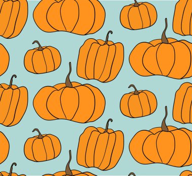 Cadılar Bayramı Balkabağı vektör desen. Halloween pumpkins web sayfası arka planı, kağıt ambalaj için basit çizimi.