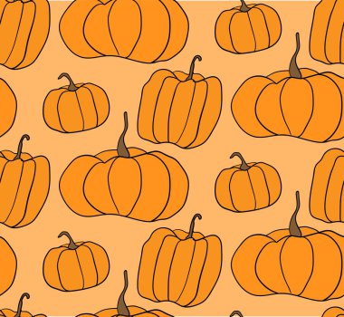 Cadılar Bayramı Balkabağı vektör desen. Halloween pumpkins web sayfası arka planı, kağıt ambalaj için basit çizimi.