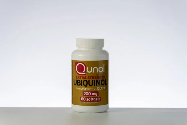 stock image Bottle of Ubiquinol against white background