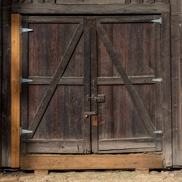 Front View Wooden Door Tools Cabin Background Texture Stock Picture