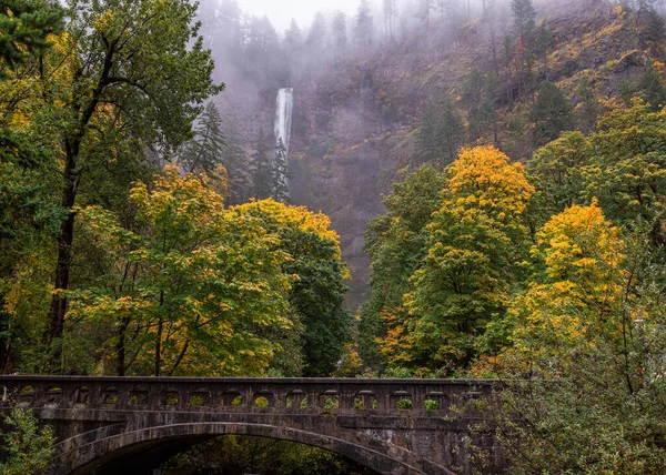 Lunga Esposizione Cascate Multnomah Oregon Usa Autunno Con Colori Gialli — Foto Stock