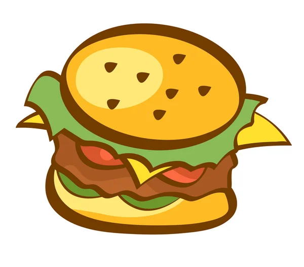 Hamburger ikon. Burger, snabbmats skylt. Trendig tecknad stil design. Isolerad vektor illustration — Stock vektor