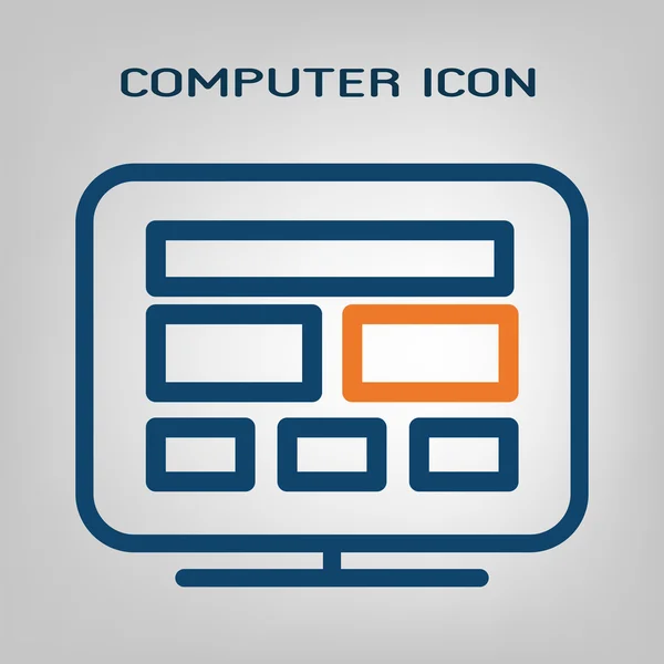 Flat line desktop computer icon. Laconic blue and orange lines on gray background. Isolated vector object — Stock Vector