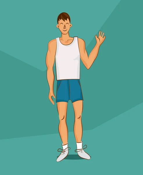 Молодой человек в белой рубашке с нормальным телосложением. Иллюстрация к комиксам о диетах и питании, похудении, здоровье и хороших привычках. Векторный символ . — стоковый вектор