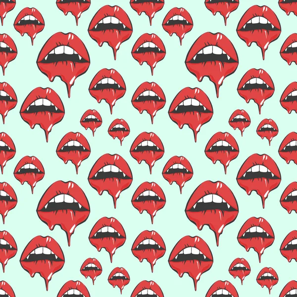 Sexy Vampires Lips padrão sem costura. Lábios derretidos. Ilustração vetorial para halloween, embalagem, tecido, estampa de roupas —  Vetores de Stock