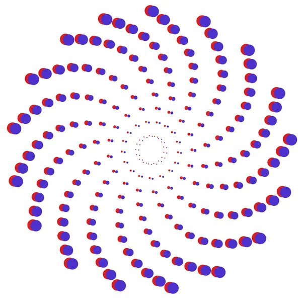 Pois bleus et rouges fond spirale. Gouttes d'encre, effet 3d. Objet vectoriel abstrait — Image vectorielle