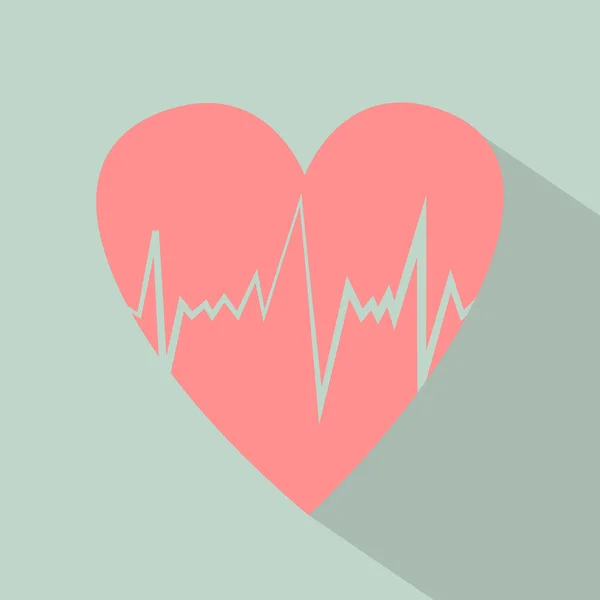 Heart Pulse pictogram met schaduw. Platte ontwerp vector illustratie. Retro kleuren. — Stockvector